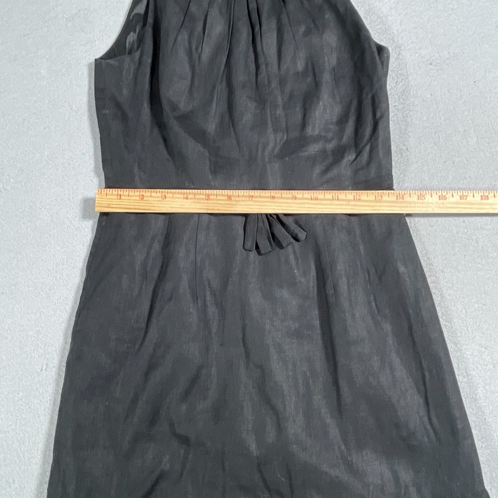 Taylor Nordstrom Linen Shift Dress Women Size 2 Ruffle Black Minimalist - Picture 9 of 15